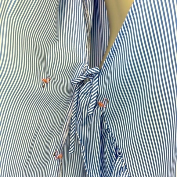 Romeo + Juliet - Flamingo Blue & White Stripe Ruffle Criss Cross Midi Dress Med - Picture 8 of 13